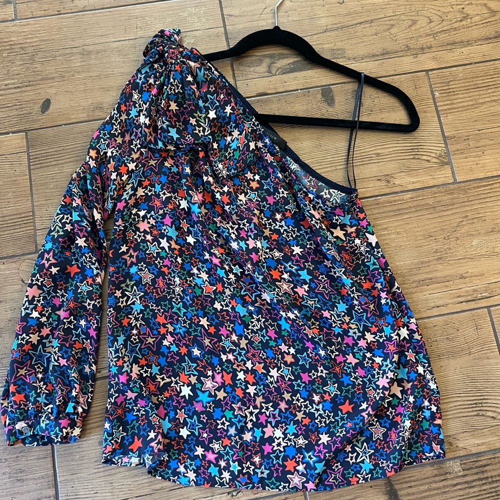 J. Crew Stars Kaleidoscope Jacuzzi One Shoulder Top Blouse Tie Bow Size 0